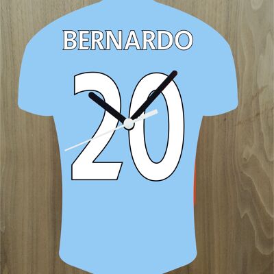 Quartz Clock In Style of Man City Shirts With Players Name & Number, Lots of Players Available - Silva - 200mm x 150mm