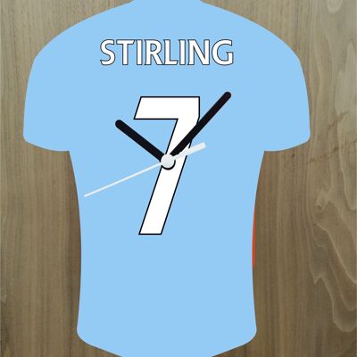Quartz Clock In Style of Man City Shirts With Players Name & Number, Lots of Players Available - Stirling - 200mm x 150mm