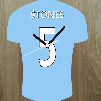 Quartz Clock In Style of Man City Shirts With Players Name & Number, Lots of Players Available - Stones - 200mm x 150mm