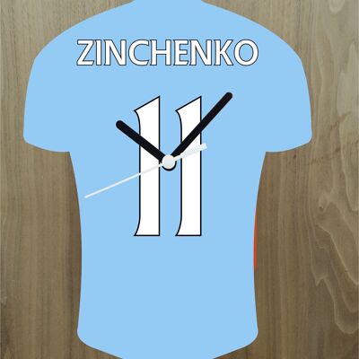 Quartz Clock In Style of Man City Shirts With Players Name & Number, Lots of Players Available - Zinchenko - 200mm x 150mm