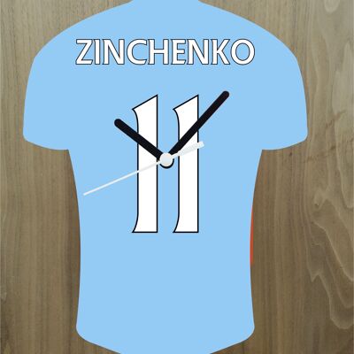 Quartz Clock In Style of Man City Shirts With Players Name & Number, Lots of Players Available - Zinchenko - 300mm x 225mm