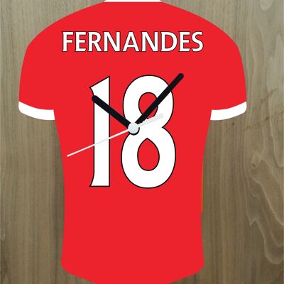 Quartz Clock In Style of Man Utd Shirts With Players Name & Number, Lots of Players Available - Fernandes - 200mm x 150mm