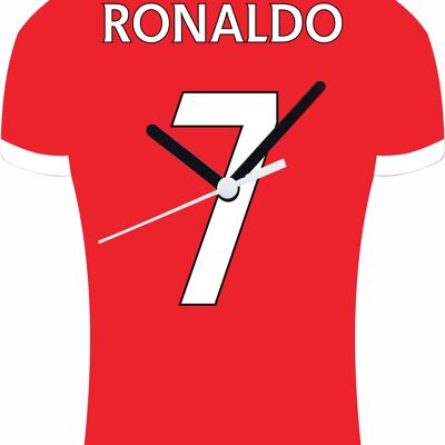 Quartz Clock In Style of Man Utd Shirts With Players Name & Number, Lots of Players Available - Ronaldo - 200mm x 150mm