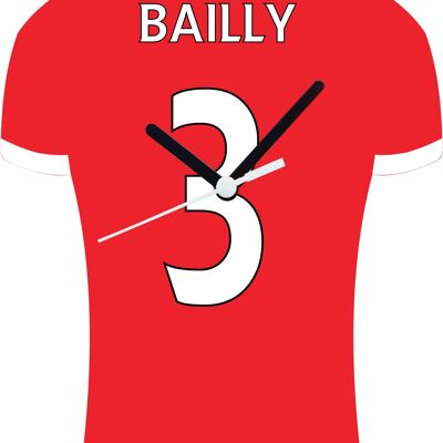 Quartz Clock In Style of Man Utd Shirts With Players Name & Number, Lots of Players Available - Bailly - 200mm x 150mm