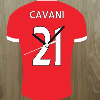 Quartz Clock In Style of Man Utd Shirts With Players Name & Number, Lots of Players Available - Cavani - 200mm x 150mm