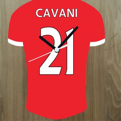 Quartz Clock In Style of Man Utd Shirts With Players Name & Number, Lots of Players Available - Cavani - 300mm x 225mm