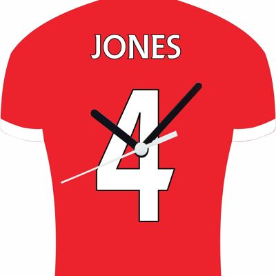 Quartz Clock In Style of Man Utd Shirts With Players Name & Number, Lots of Players Available - Jones - 300mm x 225mm
