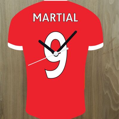 Quartz Clock In Style of Man Utd Shirts With Players Name & Number, Lots of Players Available - Martial - 200mm x 150mm