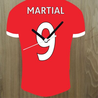 Quartz Clock In Style of Man Utd Shirts With Players Name & Number, Lots of Players Available - Martial - 200mm x 150mm