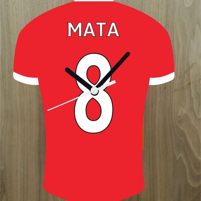 Quartz Clock In Style of Man Utd Shirts With Players Name & Number, Lots of Players Available - Mata - 200mm x 150mm