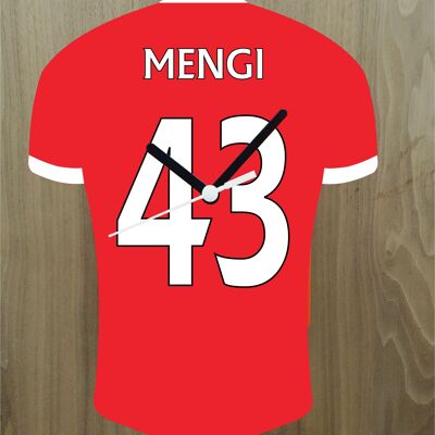 Quartz Clock In Style of Man Utd Shirts With Players Name & Number, Lots of Players Available - Mengi - 200mm x 150mm