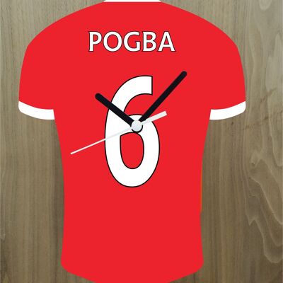 Quartz Clock In Style of Man Utd Shirts With Players Name & Number, Lots of Players Available - Pogba - 200mm x 150mm