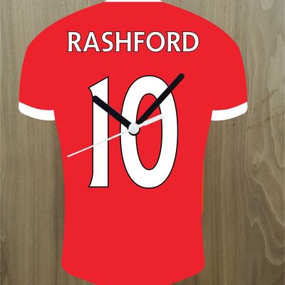 Quartz Clock In Style of Man Utd Shirts With Players Name & Number, Lots of Players Available - Rashford - 300mm x 225mm