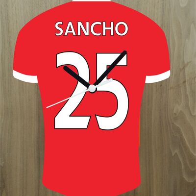 Quartz Clock In Style of Man Utd Shirts With Players Name & Number, Lots of Players Available - Sancho - 300mm x 225mm