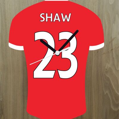 Quartz Clock In Style of Man Utd Shirts With Players Name & Number, Lots of Players Available - Shaw - 200mm x 150mm