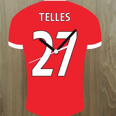 Quartz Clock In Style of Man Utd Shirts With Players Name & Number, Lots of Players Available - Telles - 200mm x 150mm