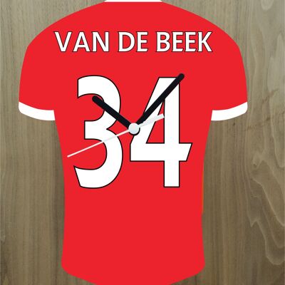 Quartz Clock In Style of Man Utd Shirts With Players Name & Number, Lots of Players Available - Van De Beek - 200mm x 150mm