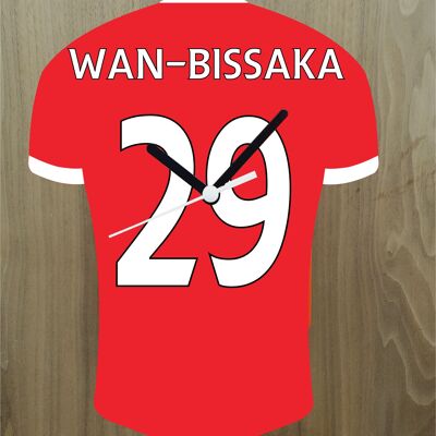 Quartz Clock In Style of Man Utd Shirts With Players Name & Number, Lots of Players Available - Wan-Bissaka - 200mm x 150mm