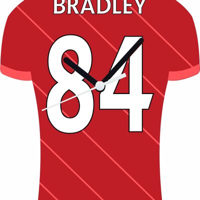 Quartz Clock In Style of Liverpool Shirts With Players Name & Number, Lots of Players Available - Bradley - 200mm x 150mm
