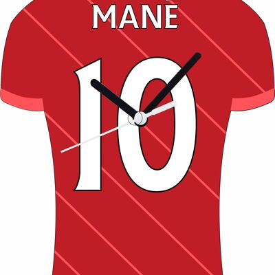 Quartz Clock In Style of Liverpool Shirts With Players Name & Number, Lots of Players Available - Mane - 200mm x 150mm