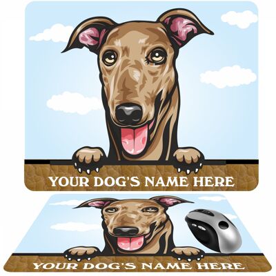 Personalised Dog Breed Mousemat, Your Dogs Name With Cartoon Style Peeking Dog Breeds - I'll send my own picture