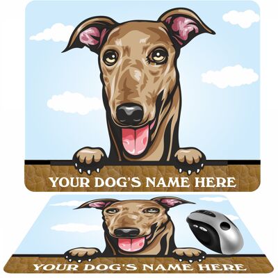 Personalised Dog Breed Mousemat, Your Dogs Name With Cartoon Style Peeking Dog Breeds - Airedale Terrier