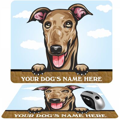 Personalised Dog Breed Mousemat, Your Dogs Name With Cartoon Style Peeking Dog Breeds - Bloodhound