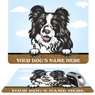 Personalised Dog Breed Mousemat, Your Dogs Name With Cartoon Style Peeking Dog Breeds - Border Collie