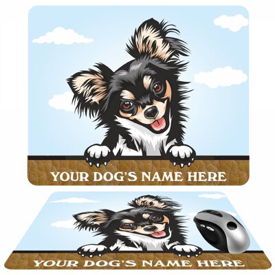 Personalised Dog Breed Mousemat, Your Dogs Name With Cartoon Style Peeking Dog Breeds - Chihuahua 1