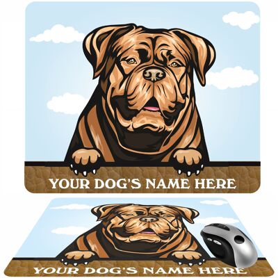 Personalised Dog Breed Mousemat, Your Dogs Name With Cartoon Style Peeking Dog Breeds - Dogue De Bordeaux