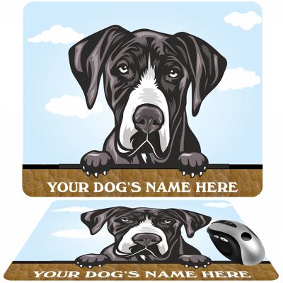 Personalised Dog Breed Mousemat, Your Dogs Name With Cartoon Style Peeking Dog Breeds - Great Dane