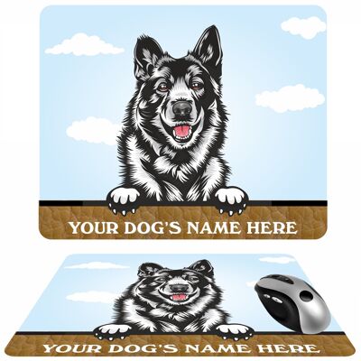Personalised Dog Breed Mousemat, Your Dogs Name With Cartoon Style Peeking Dog Breeds - Norwegian Elkhound