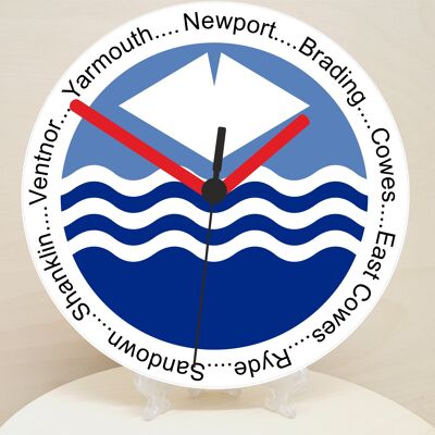 English Counties Clock, Flag Of Your Chosen County On A Quartz Clock, With Towns Listed Around EdgeStand or Wall Mounted, 200mm - Isle Of Wight