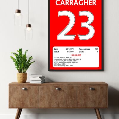 Liverpool Legends Poster Prints, Shows Name, Number and Honours Won, Including Appearances & Goals Several Sizes - Jamie Carragher - AO - 1189mm x 841mm