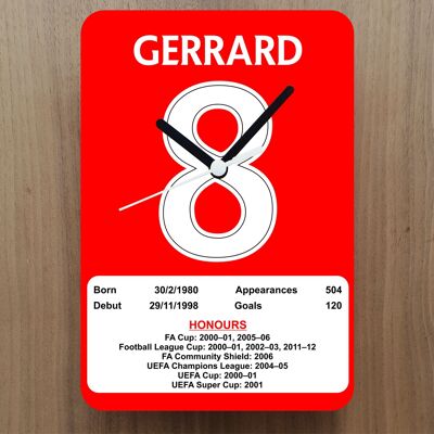 Quartz Clock, Liverpool Legends, Shows Name, Number and Honours Won, Stand or Wall Mounted, Battery Included - Steven Gerrard - A5 - 140mm x 210mm