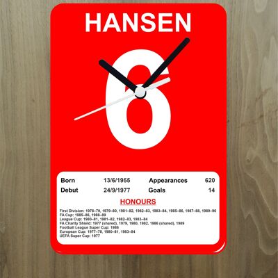 Quartz Clock, Liverpool Legends, Shows Name, Number and Honours Won, Stand or Wall Mounted, Battery Included - Alan Hansen - A5 - 140mm x 210mm