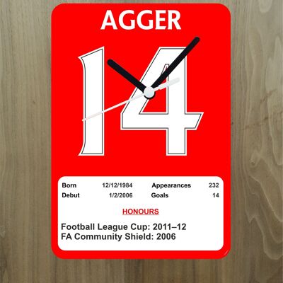 Quartz Clock, Liverpool Legends, Shows Name, Number and Honours Won, Stand or Wall Mounted, Battery Included - Daniel Agger - A5 - 140mm x 210mm