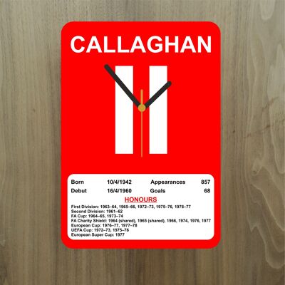 Quartz Clock, Liverpool Legends, Shows Name, Number and Honours Won, Stand or Wall Mounted, Battery Included - Ian Callaghan - A5 - 140mm x 210mm