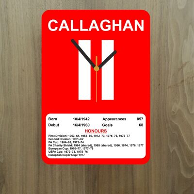 Quartz Clock, Liverpool Legends, Shows Name, Number and Honours Won, Stand or Wall Mounted, Battery Included - Ian Callaghan - A4 - 290mm x 210mm