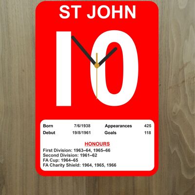 Quartz Clock, Liverpool Legends, Shows Name, Number and Honours Won, Stand or Wall Mounted, Battery Included - Ian St John - A4 - 290mm x 210mm