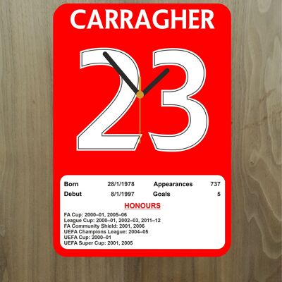 Quartz Clock, Liverpool Legends, Shows Name, Number and Honours Won, Stand or Wall Mounted, Battery Included - Jamie Carragher - A4 - 290mm x 210mm