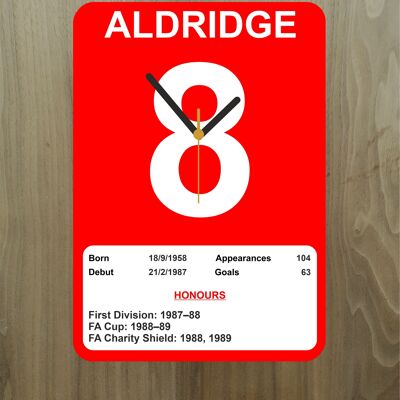 Quartz Clock, Liverpool Legends, Shows Name, Number and Honours Won, Stand or Wall Mounted, Battery Included - John Aldridge - A5 - 140mm x 210mm