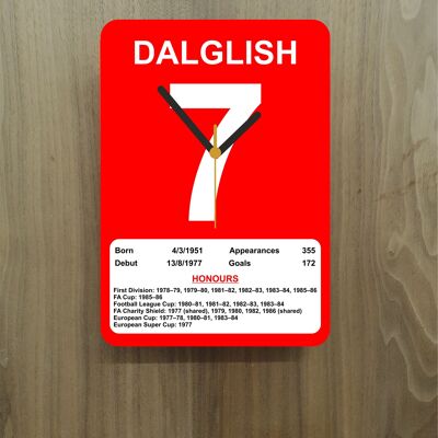 Quartz Clock, Liverpool Legends, Shows Name, Number and Honours Won, Stand or Wall Mounted, Battery Included - Kenny Dalglish - A5 - 140mm x 210mm