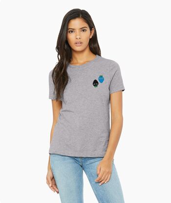 T-SHIRT UNISEXE GRIS LOGOS NOIR ET BLEU 1