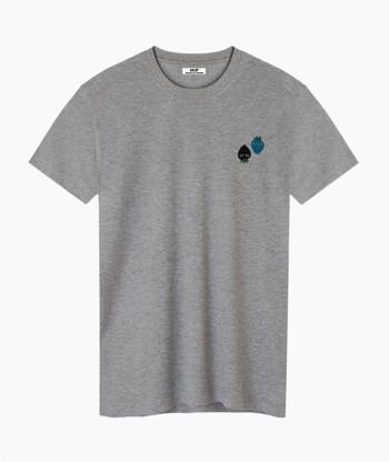 T-SHIRT UNISEXE GRIS LOGOS NOIR ET BLEU 2