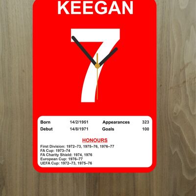 Quartz Clock, Liverpool Legends, Shows Name, Number and Honours Won, Stand or Wall Mounted, Battery Included - Kevin Keegan - A4 - 290mm x 210mm