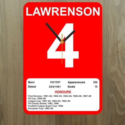 Quartz Clock, Liverpool Legends, Shows Name, Number and Honours Won, Stand or Wall Mounted, Battery Included - Mark Lawrenson - A5 - 140mm x 210mm