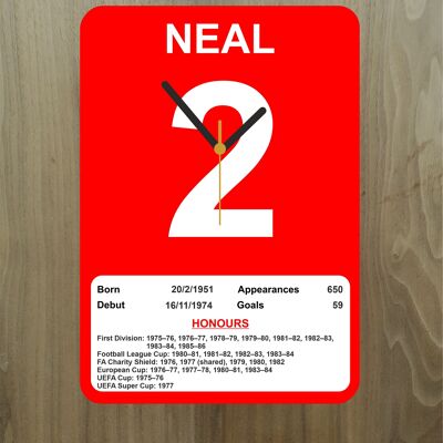 Quartz Clock, Liverpool Legends, Shows Name, Number and Honours Won, Stand or Wall Mounted, Battery Included - Phil Neal - A5 - 140mm x 210mm