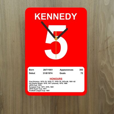 Quartz Clock, Liverpool Legends, Shows Name, Number and Honours Won, Stand or Wall Mounted, Battery Included - Ray Kennedy - A4 - 290mm x 210mm