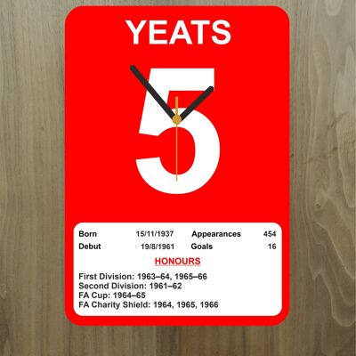 Quartz Clock, Liverpool Legends, Shows Name, Number and Honours Won, Stand or Wall Mounted, Battery Included - Ron Yeats - A4 - 290mm x 210mm